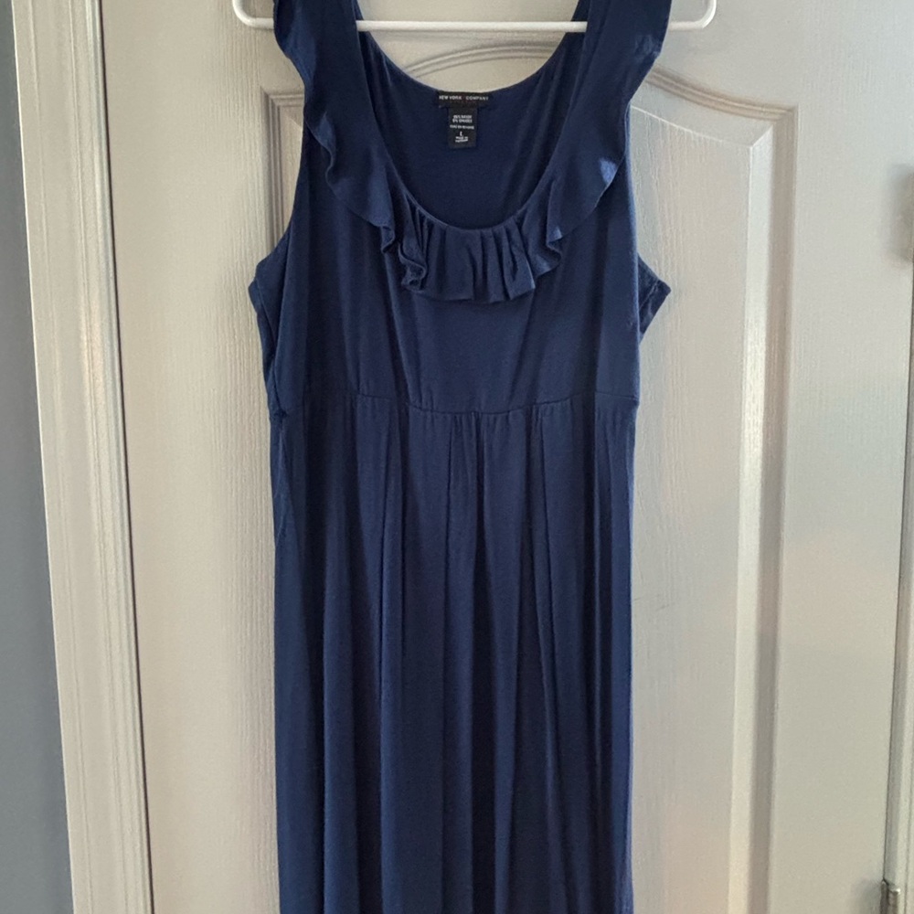 New York & Company Blue Ruffled Midi Sundress